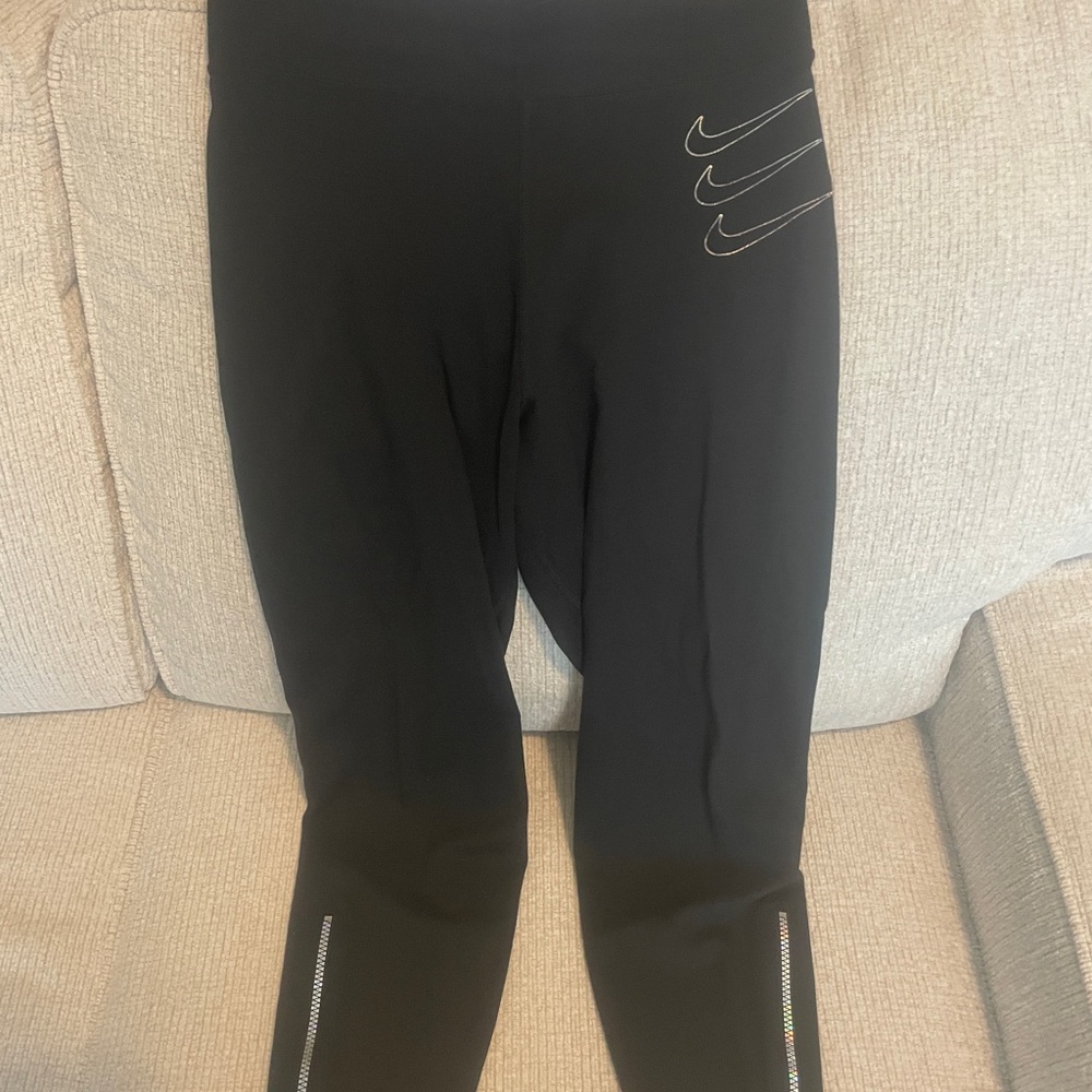 Nike Kids Black Leggings with Silver Accents